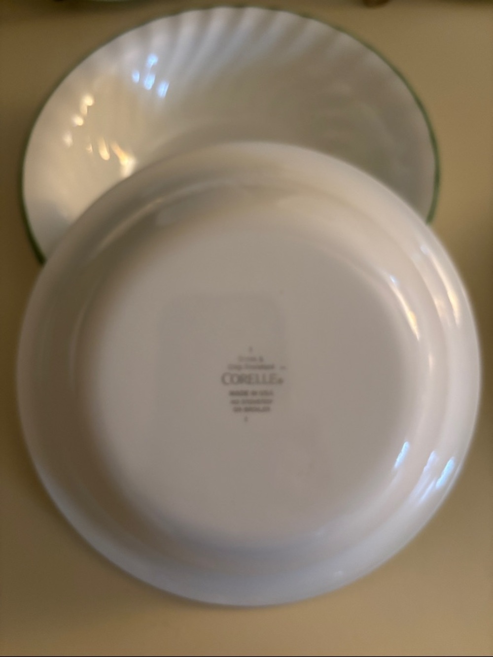 Vintage Corelle Chutney 2 Pasta Fruit Design & 4 Green Rim Soup Bowls & 4Saucers - Picture 8 of 9